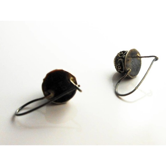 Vintage Sterling Silver Round Pearl Drop Earrings , Cultured Pearls - Picture 3 of 5